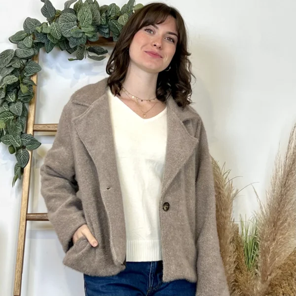 K023- 𧄠Veste courte chinée (Tu) - taupe - taille-unique