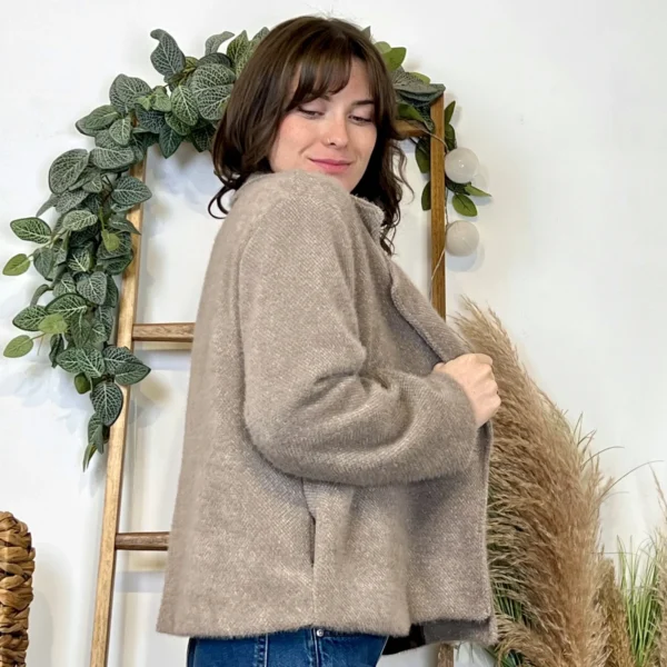 K023- 𧄠Veste courte chinée (Tu) - taupe - taille-unique