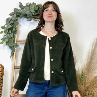 K025- Veste courte chinée - kaki - taille-unique