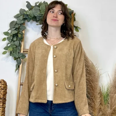 K025- Veste courte chinée - camel - taille-unique