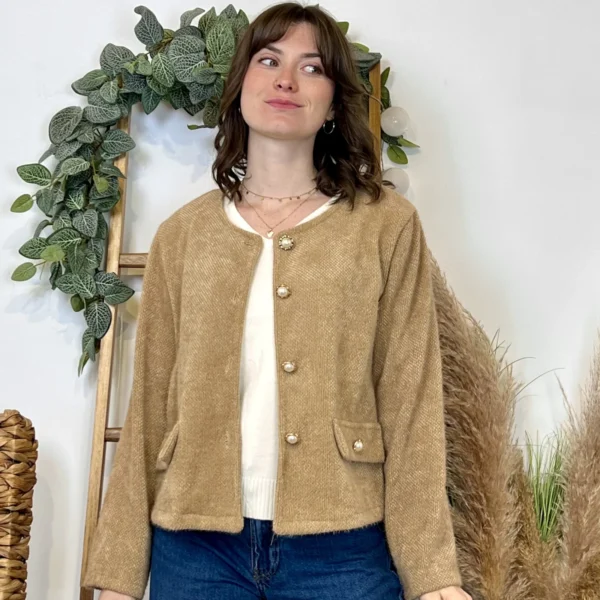 K025- Veste courte chinée - camel - taille-unique