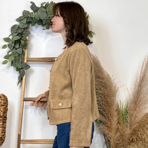 K025- Veste courte chinée - camel - taille-unique