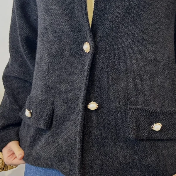 K025- Veste courte chinée - noir - taille-unique