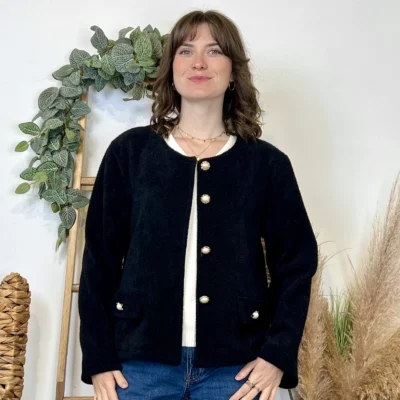 K025- Veste courte chinée - noir - taille-unique