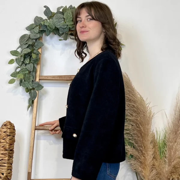 K025- Veste courte chinée - noir - taille-unique