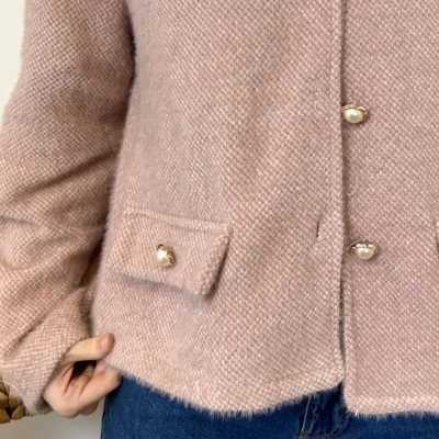 K025- Veste courte chinée - rose-poudre - taille-unique