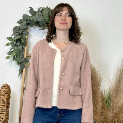K025- Veste courte chinée - rose-poudre - taille-unique