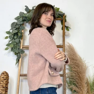 K025- Veste courte chinée - rose-poudre - taille-unique