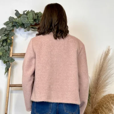 K025- Veste courte chinée - rose-poudre - taille-unique