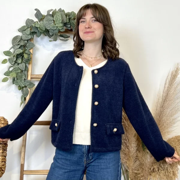 K025- Veste courte chinée - marine - taille-unique