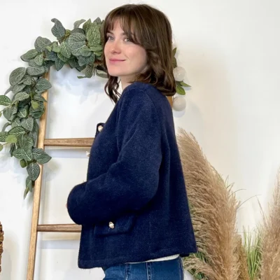 K025- Veste courte chinée - marine - taille-unique