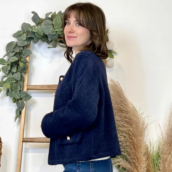 K025- Veste courte chinée - marine - taille-unique