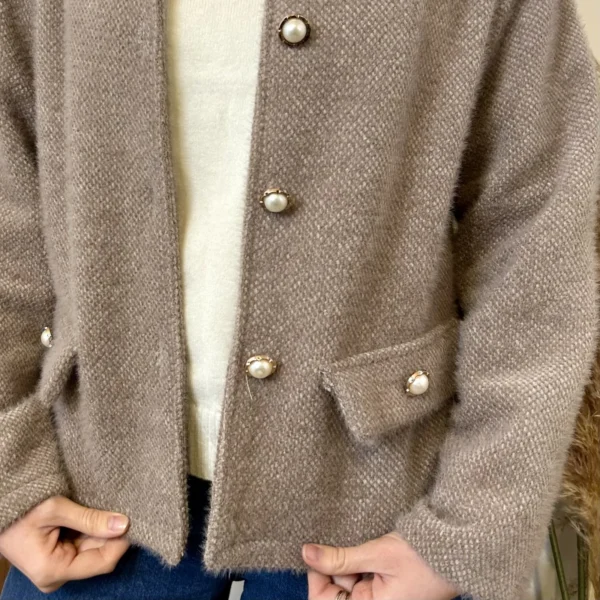 K025- Veste courte chinée - taupe - taille-unique