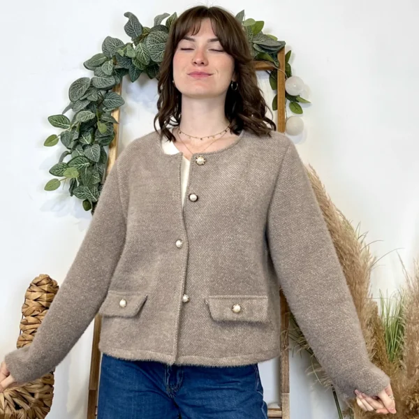 K025- Veste courte chinée - taupe - taille-unique