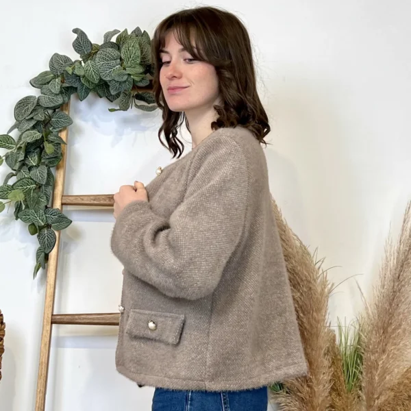 K025- Veste courte chinée - taupe - taille-unique