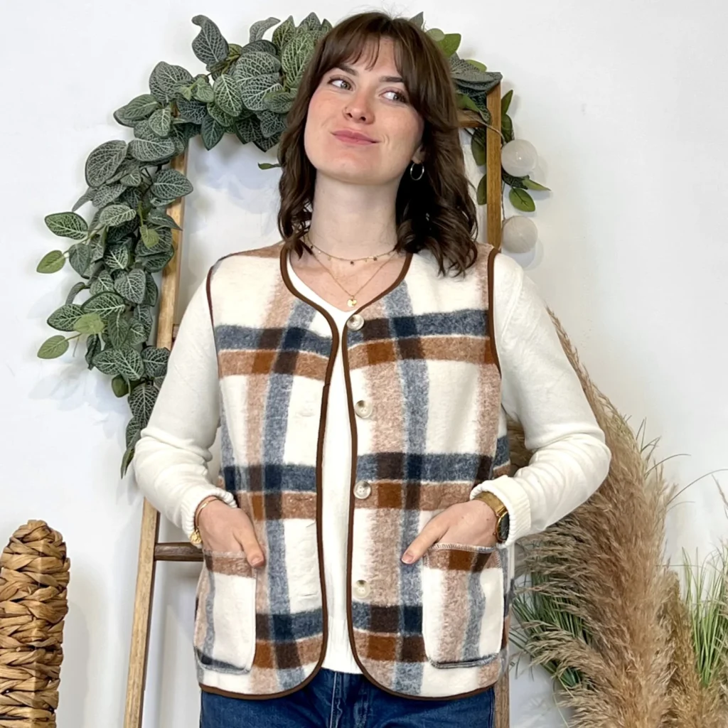 K024 - Gilet sans manches à carreaux - marron - 38