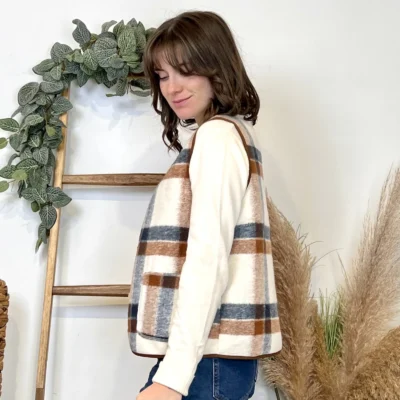 K024 - Gilet sans manches à carreaux - marron - 38