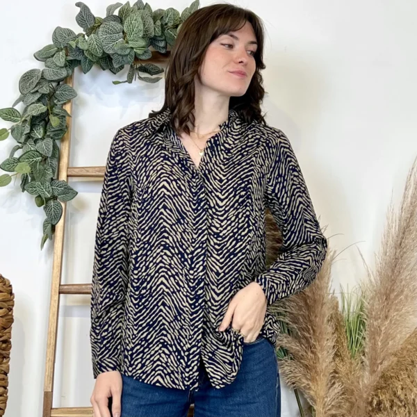 K009- Chemise imprimé zébrée (T36-T38) - marine - 38