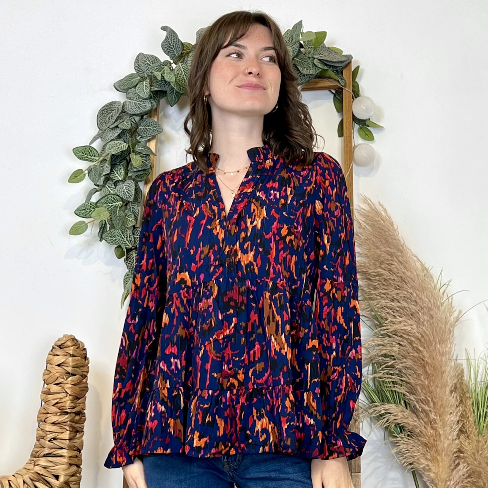 M556- Blouse By One imprimé marbré - marine - 38