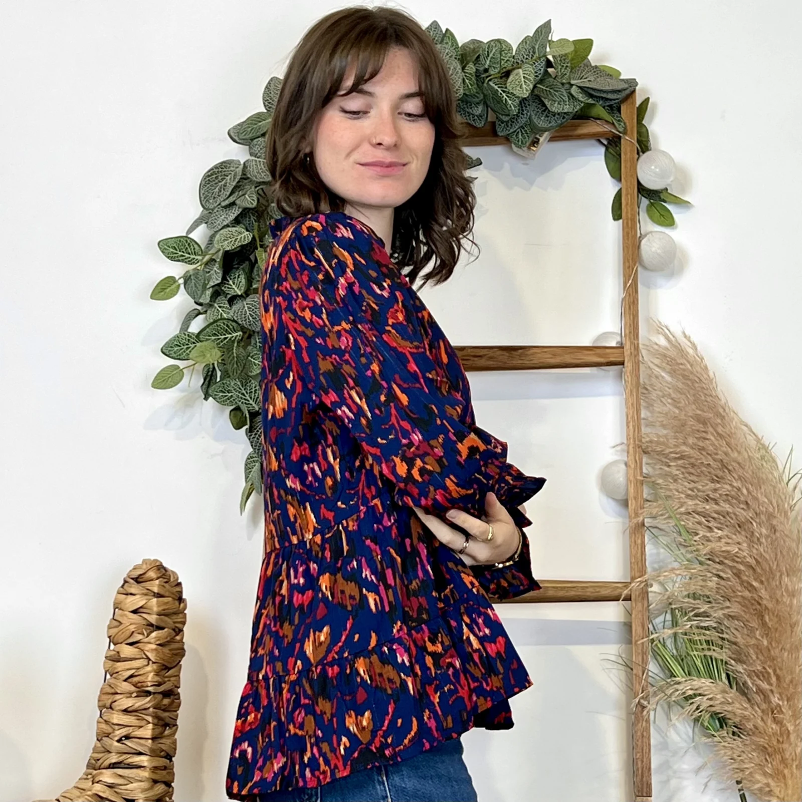 M556- Blouse By One imprimé marbré - marine - 38