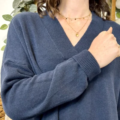 K010- Robe pull col V - marine - taille-unique