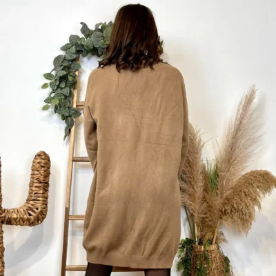 K010- Robe pull col V - camel - taille-unique