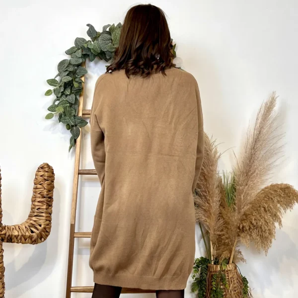 K010- Robe pull col V - camel - taille-unique