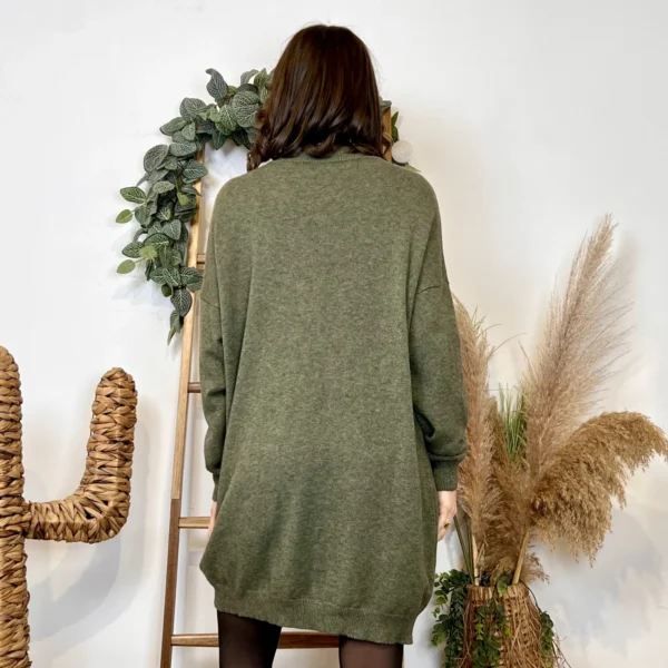 K010- Robe pull col V - kaki - taille-unique