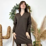 Robe pull femme col V « Tendance » - marron - taille-unique