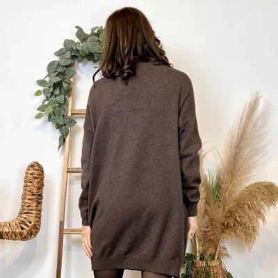 K010- Robe pull col V - marron - taille-unique