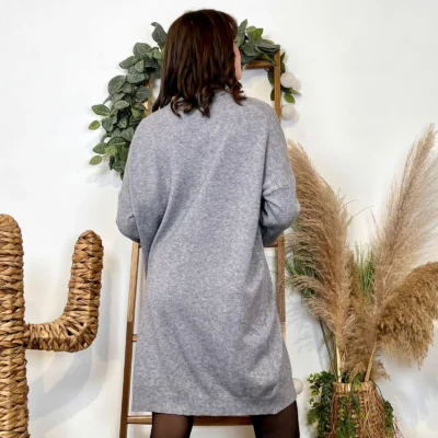 K010- Robe pull col V - gris - taille-unique