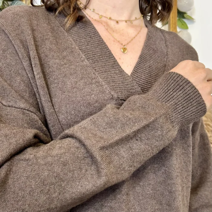 Robe pull femme col V « Tendance » - marron - taille-unique