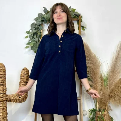 I901 - Robe en velours (T36-42) - marine - 38