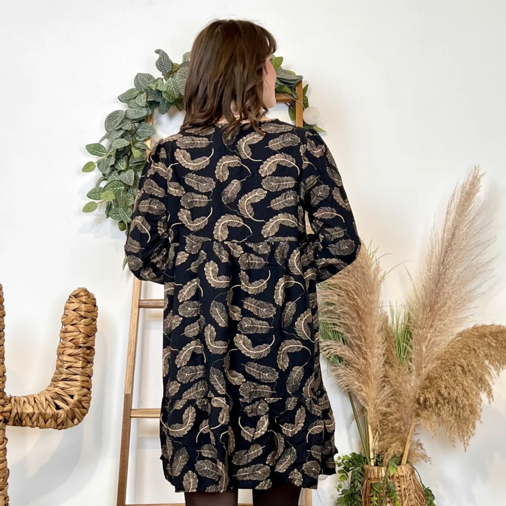 J938 - Robe "Plumes" (T36-42) - noir - 38