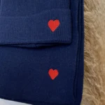 Ensemble bonnet et écharpe femme cœur brodé - marine - sans-taille