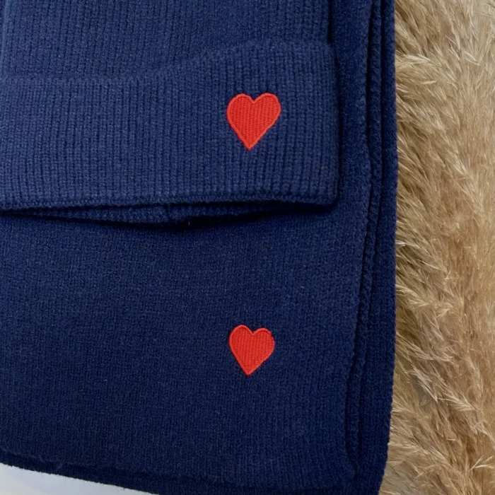 Ensemble bonnet et écharpe femme cœur brodé - marine - sans-taille