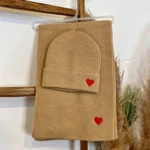 Ensemble bonnet et écharpe femme cœur brodé - taupe - sans-taille