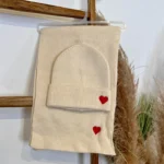 Ensemble bonnet et écharpe femme cœur brodé - beige - sans-taille
