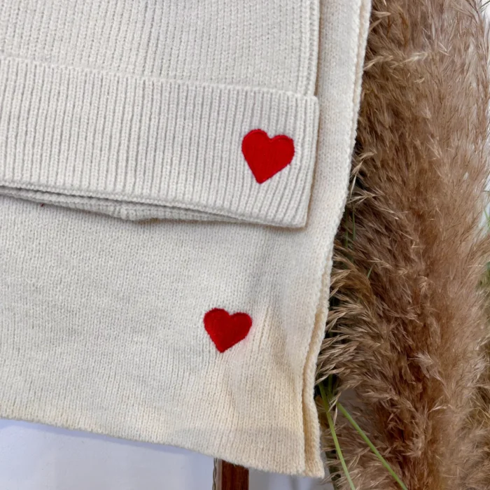 Ensemble bonnet et écharpe femme cœur brodé - beige - sans-taille