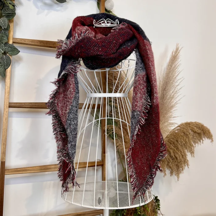 Écharpe asymétrique femme chinée à fils brillants - bordeaux - sans-taille