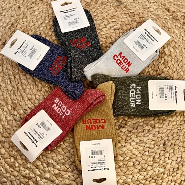 V306- Chaussettes Paillettes "Mon Coeur" - noir - taille-unique