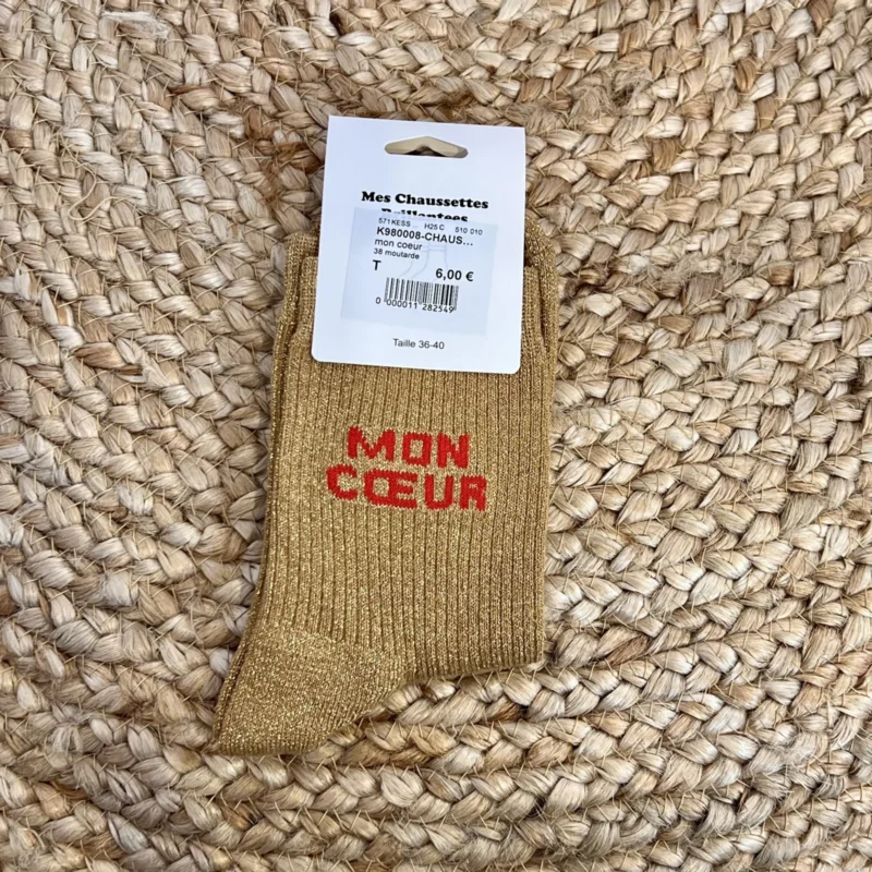 Chaussettes pailletées femme « Mon cœur » avec patch 35-41 - moutarde - taille-unique