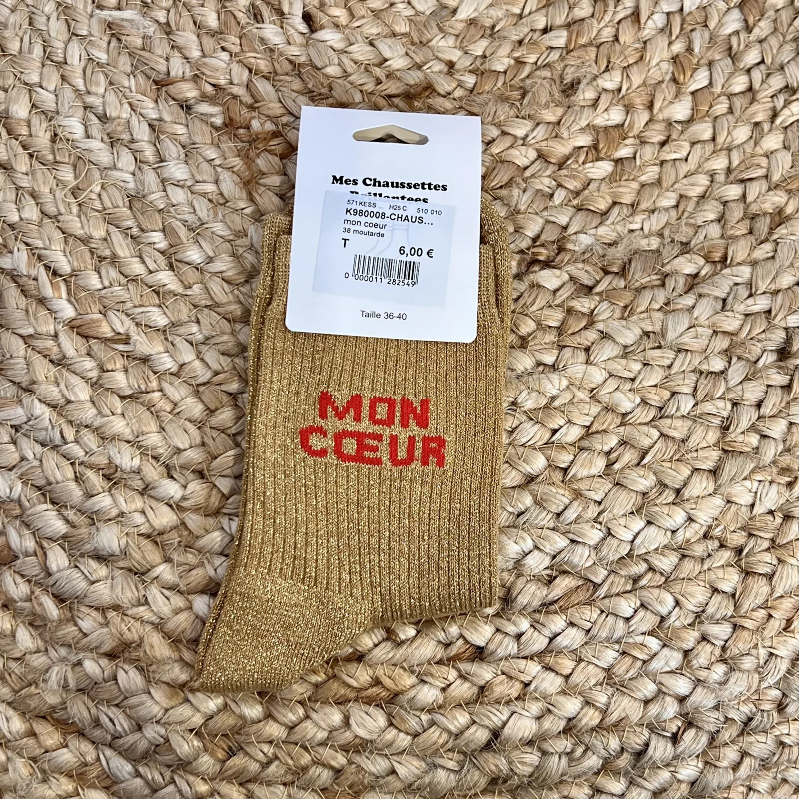Chaussettes pailletées femme « Mon cœur » avec patch 35-41 - moutarde - taille-unique
