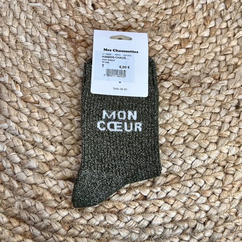 Chaussettes Paillettes "Mon Coeur" - kaki - taille-unique