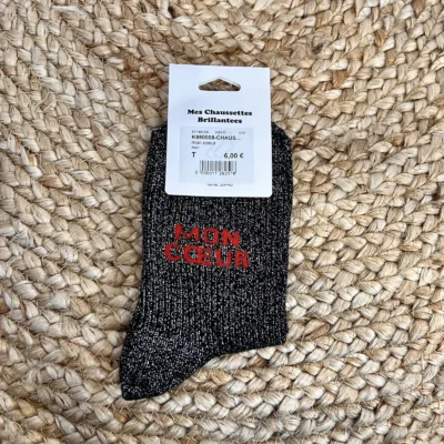 V306- Chaussettes Paillettes "Mon Coeur" - noir - taille-unique
