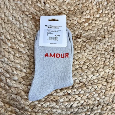 V329- Chaussettes paillettes « Amour » - argente - sans-taille