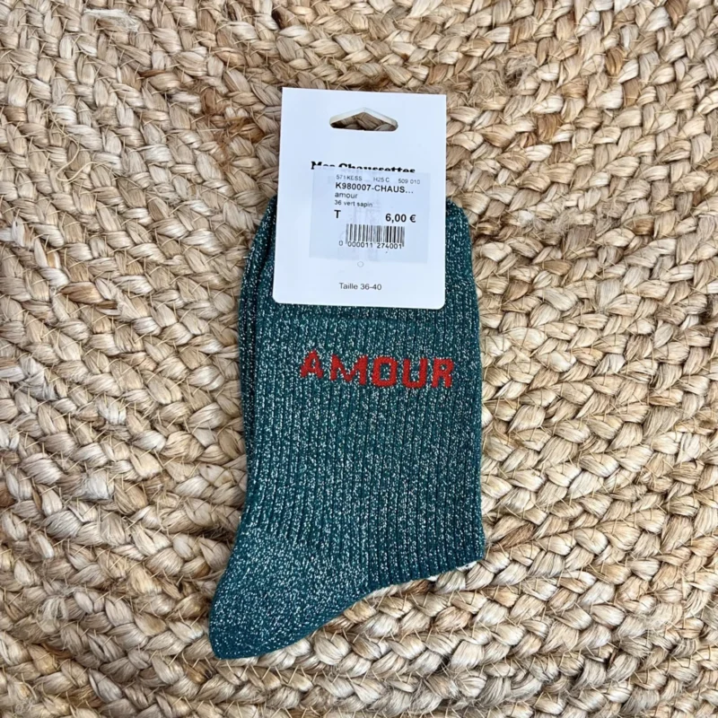 Chaussettes paillettes « Amour » - vert-sapin - sans-taille