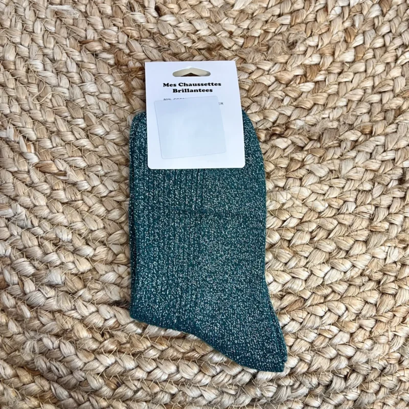 Chaussettes paillettes « Amour » - vert-sapin - sans-taille