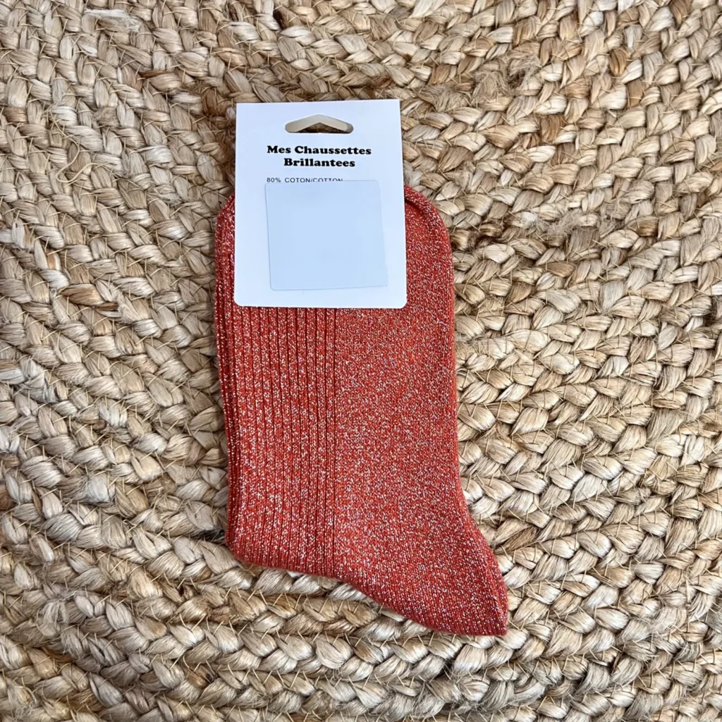 V329- Chaussettes paillettes « Amour » - rouille - sans-taille