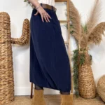Jupe Midi en Velours à Grandes Poches - marine - taille-unique